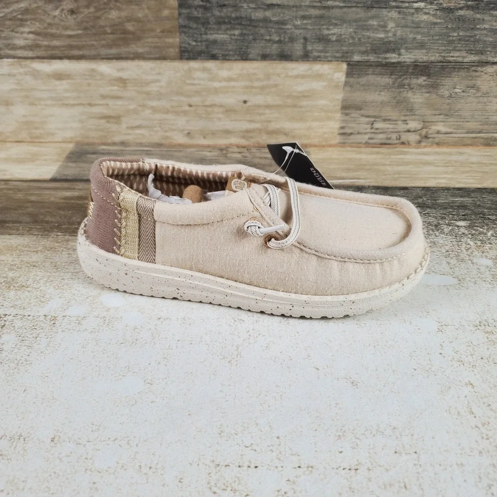 Hey Dude Wally Break Boys Loafer Shoes Sz 13 Tan Brushed Linen Round Toe Slip On